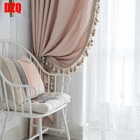 2021 new french luxury romantic princess style pink lace stitching curtains for bedroom living room balcony custom finished