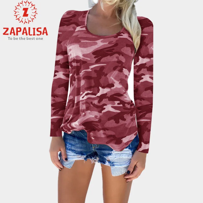 Модные топы с камуфляжным принтом Повседневная Уличная одежда круглым вырезом
