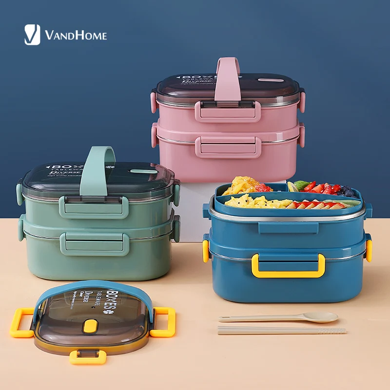 

Портативный детский Ланч-бокс VandHome, контейнер для еды из нержавеющей стали 18/8, герметичный бэнто-бокс для женщин, школьный пищевой контейне...