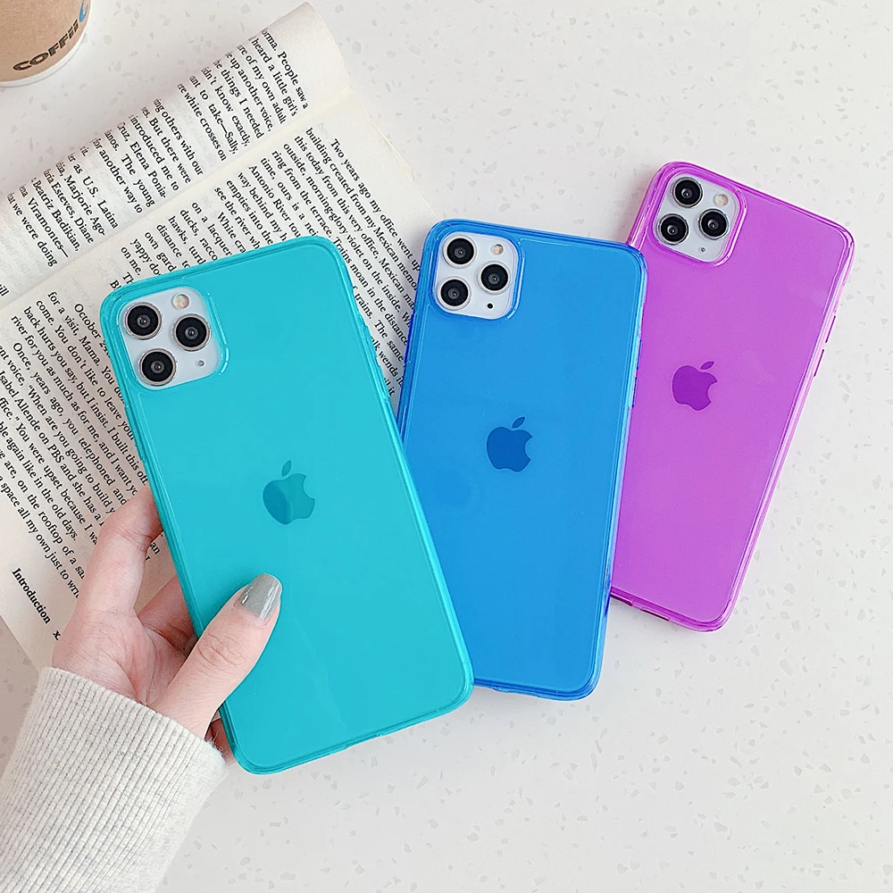 Прозрачный однотонный чехол LOVECOM для iPhone 11 Pro Max XR X XS 7 8 Plus мягкий неоновый задней