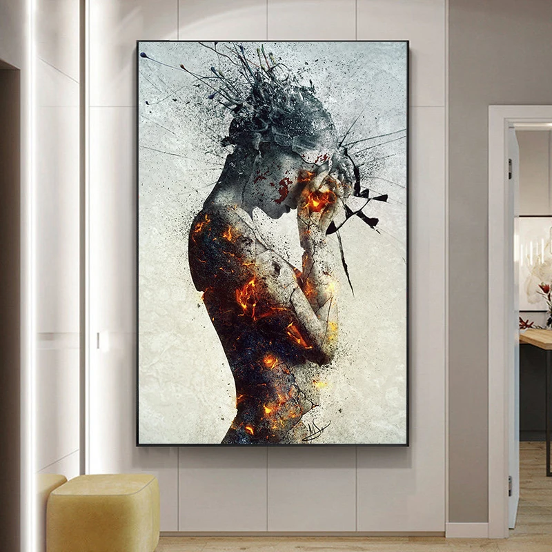 

Abstract Burning Nude Girl Canvas Paintings Posters and Prints Woman Portrait Wall Art Modular Pictures Living Room Home Decor