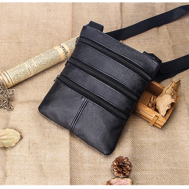 Дизайнерская кожаная сумка мессенджер на 3 молнии мужские сумки плечо из