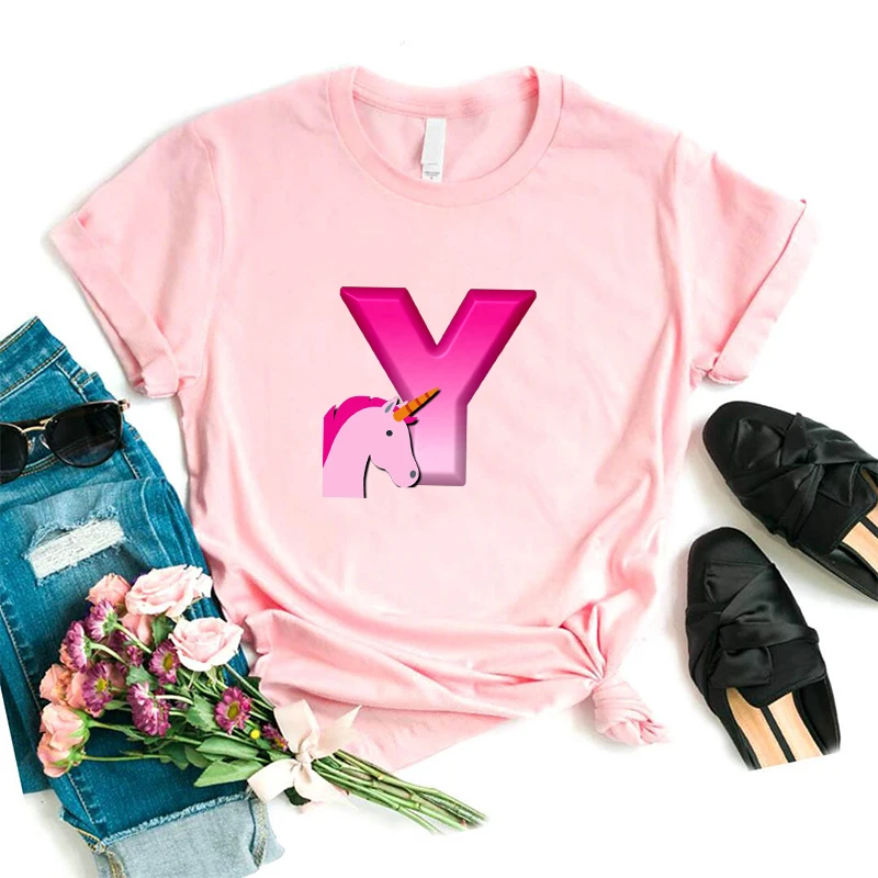 

Korean Style Tshirt Women Fashion T-shirt Unicorn O Neck T Shirt Summer Female Tops Tee O-neck Ladies Teeshirt Korean Femme