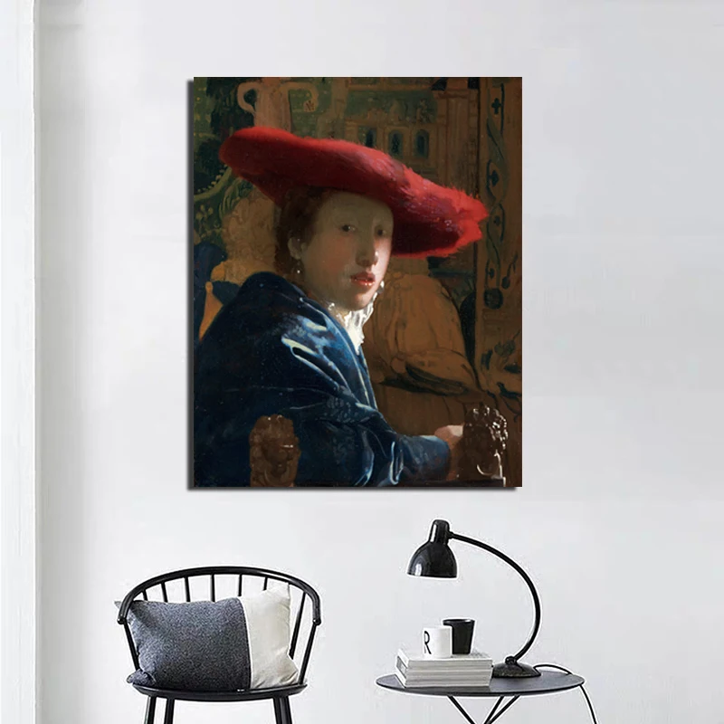 

Johannes Girl With The Red Hat Wall Art Canvas Painting Posters Prints Modern Painting Wall Pictures For Living Room Home Decor