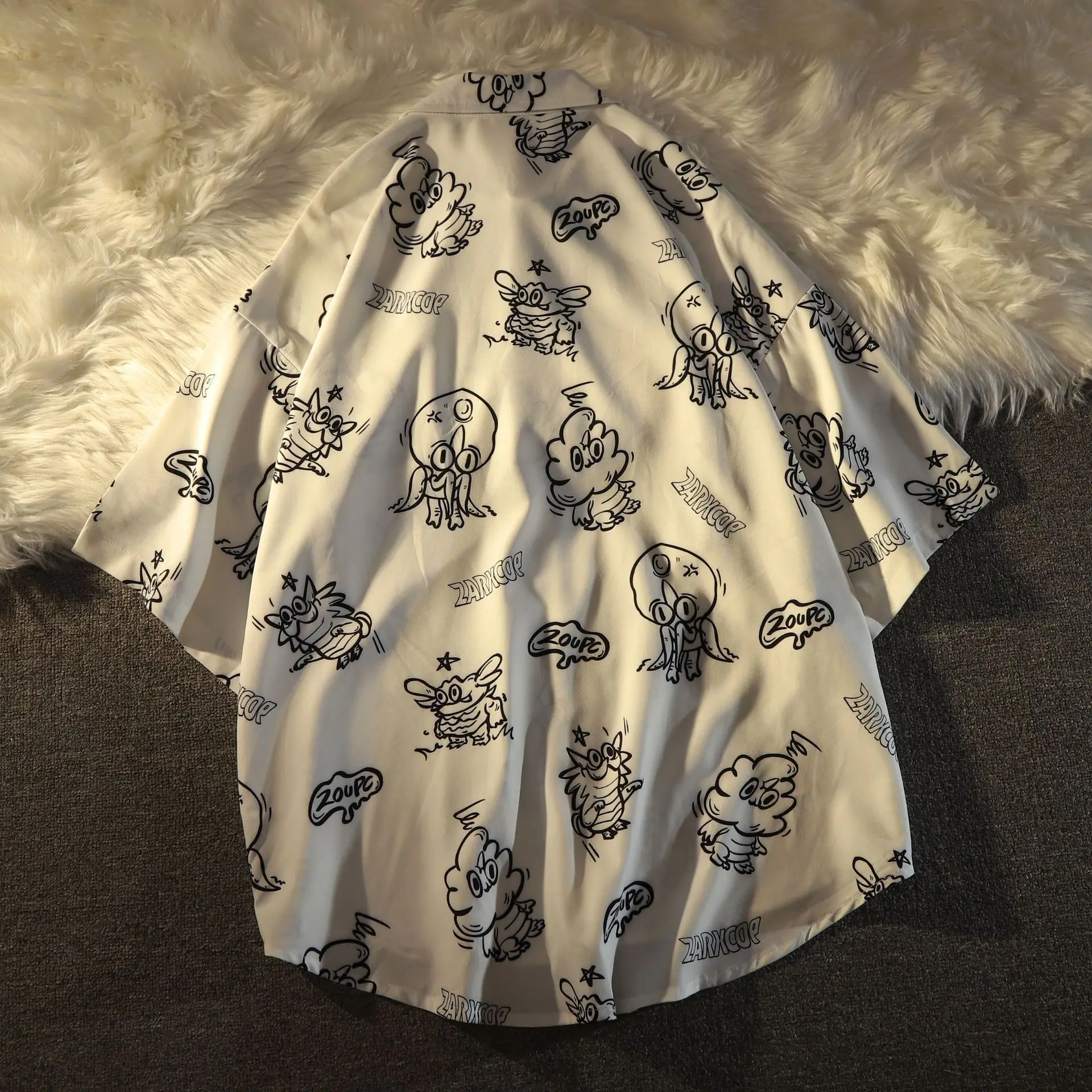 

Ruffian Shirt Short Sleeve men's fun print youth fashion hip hop half sleeve loose casual Hawaiian Shirt