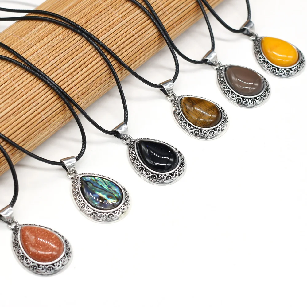 

Wholesale Natural Stone Agates Green Aventurine White Shell Necklace Pendant For Women Gift Jewelry Size 27x40mm Length 55cm+5cm
