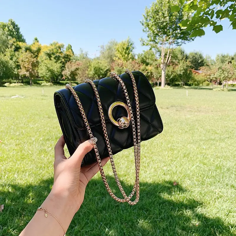 

Women Sexy Retro Crossbody Bags PU Chains Handbag Circle Shoulder Diamond Lattice Ladies Purse Luxury Designer Female Fashion