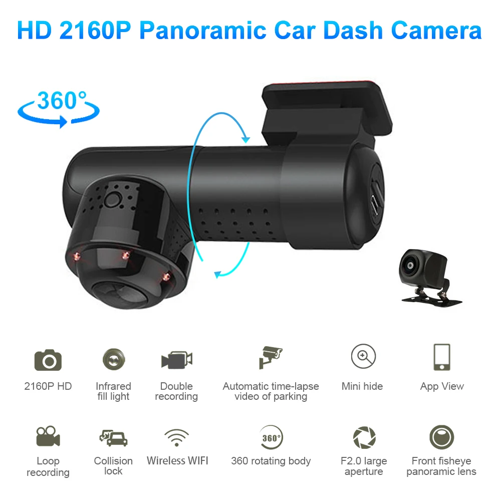 저렴한 콜 카도트 무선 와이파이 듀얼 카메라 4K 뷰 자동차 알람 대시 캠 DVR 자동차 블랙 박스, 드롭 배송