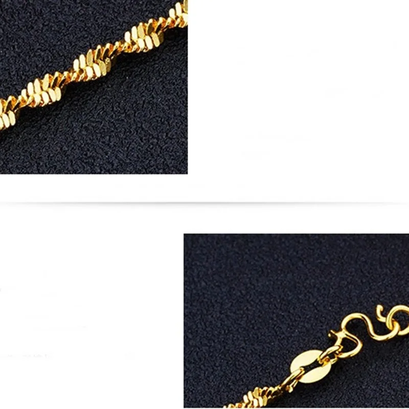 

OMHXFC Wholesale European Fashion Woman Female Party Birthday Wedding Gift Long 60cm Wave Real 18KT Gold Chain Necklace NL16