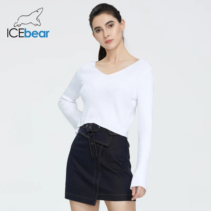 Женский трикотажный пуловер icebear короткий облегающий свитер с v-образным вырезом