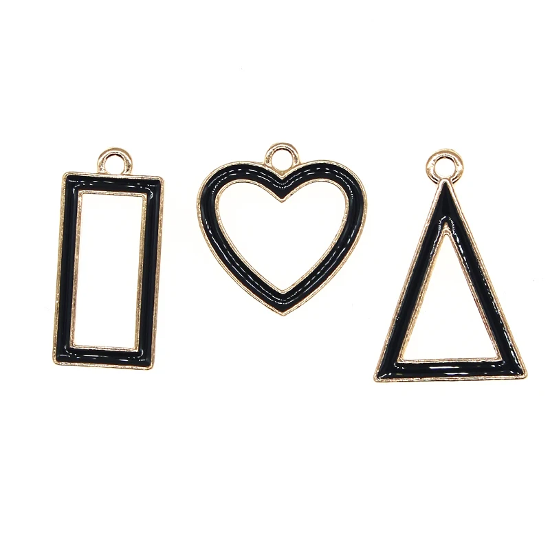 

10Pcs/Lot Black Enamel Geometric Figures Charms Hollow Square Round Triangle Out Pendants For Earring DIY Jewelry Making Finding