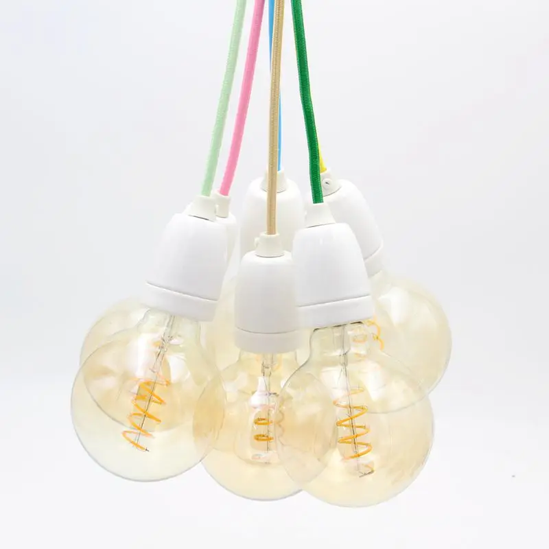 E27 Керамика лампа держатель светильник розетка с разноцветной ткани шнур для DIY