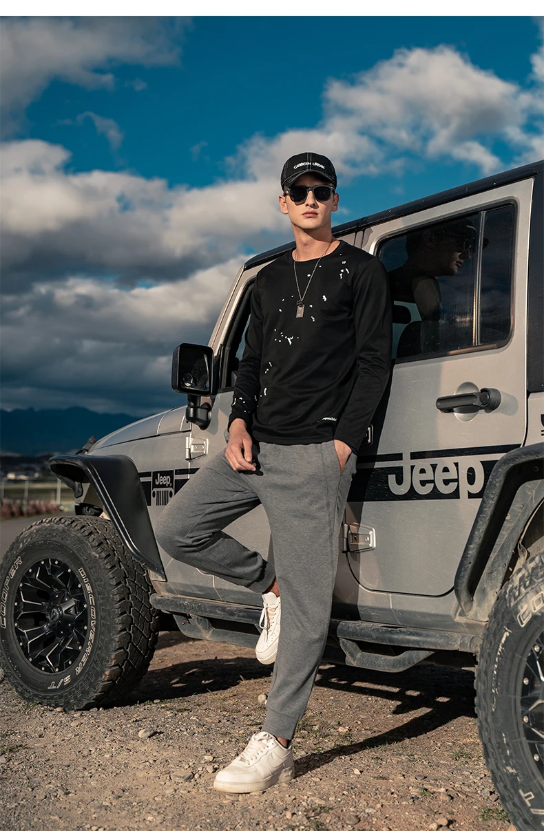 

Мужская футболка с длинным рукавом, круглым вырезом и шелковой текстурой