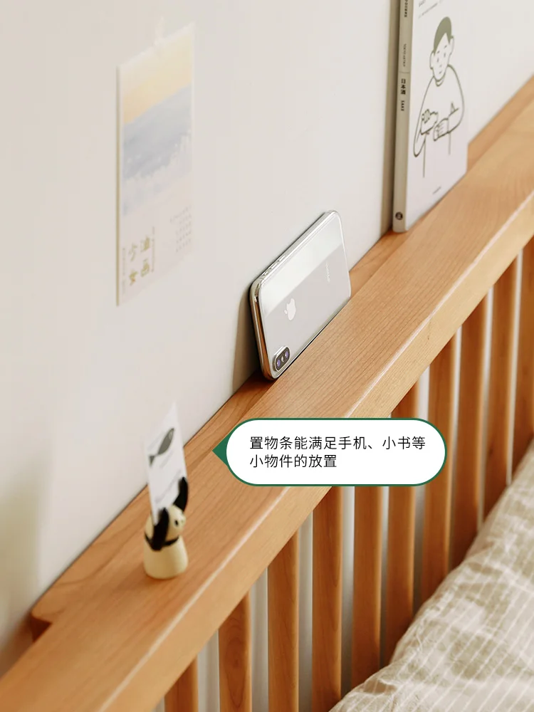 Однотонная деревянная кровать Современная Минималистичная вишневая древесина 1