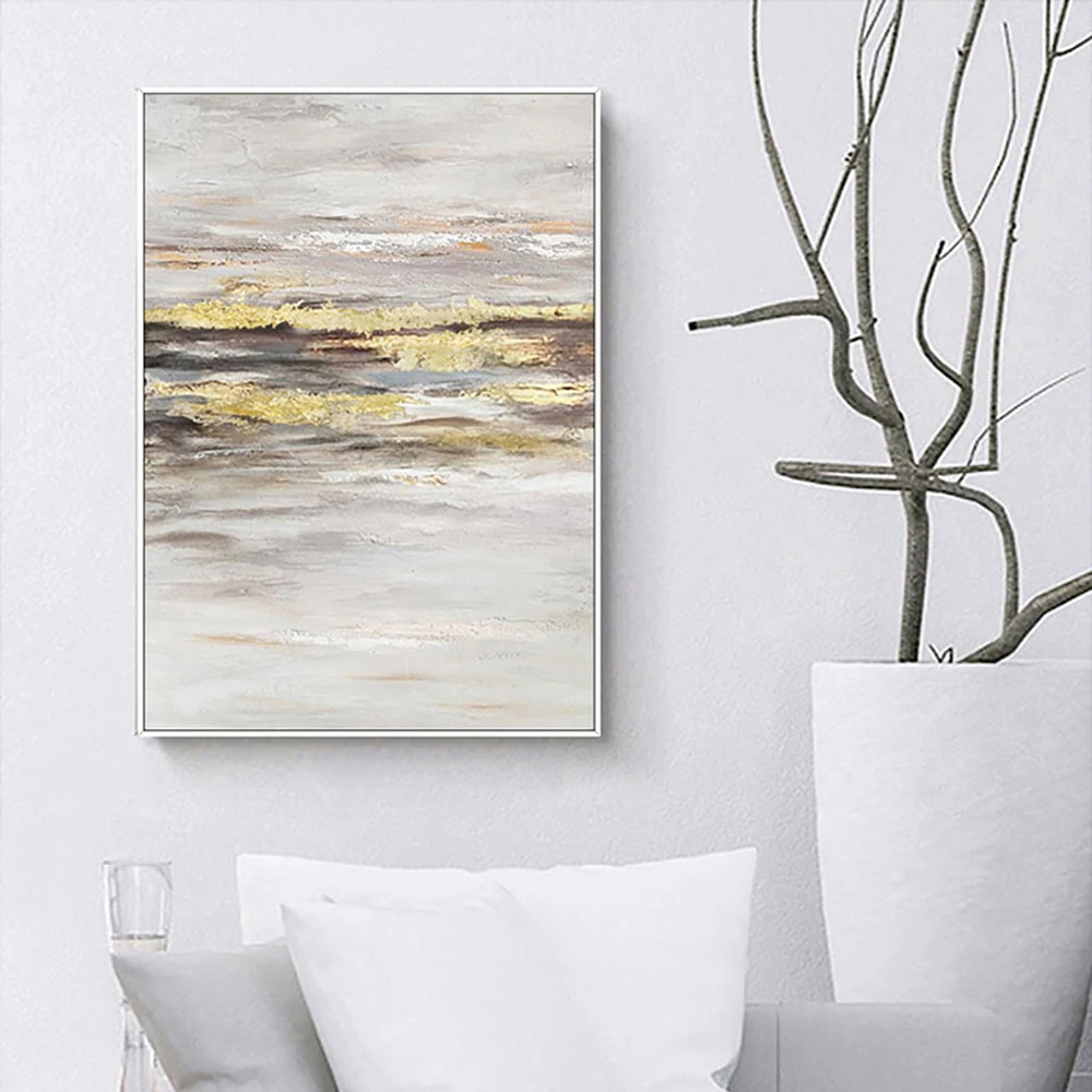 

Golden Abstract Hand Painted Oil Painting On Canvas Modern Wall Art Mural For Living Room Hotel Office Paintings For Interior