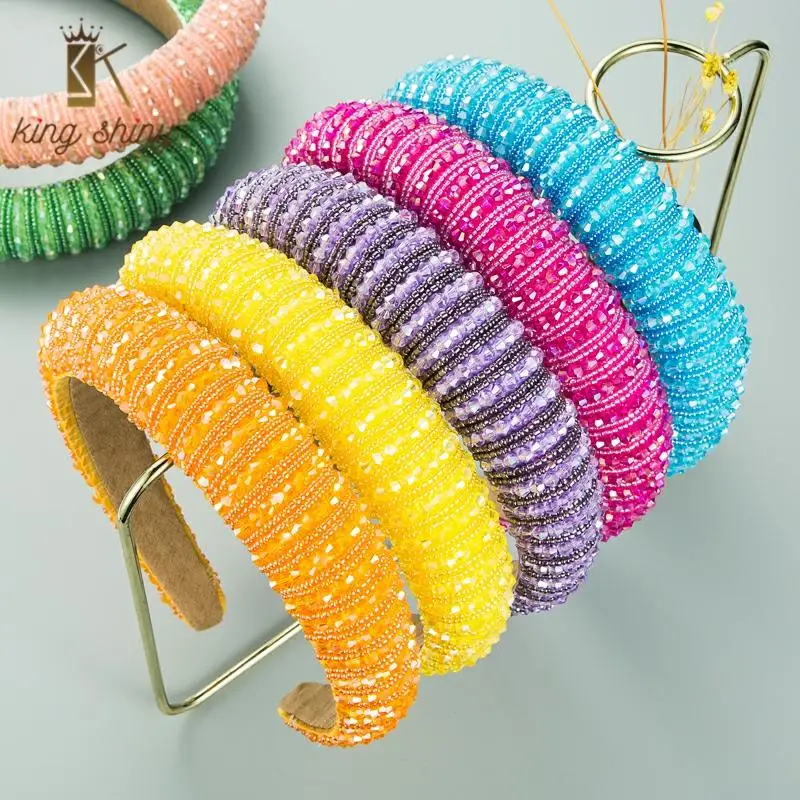 

2021 Luxury Full Color Crystal Headband for Woman Elegant Sparkly Rhinestone Padded Sponge Hairband Female Party Hair Accessory
