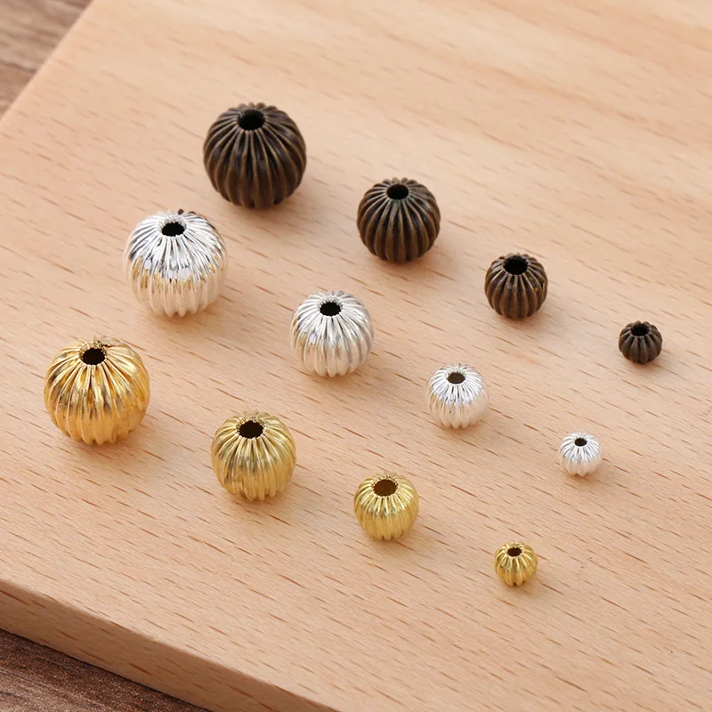 

50pcs 4mm 6mm 8mm 10mm Hole Spacer Beads Antique Bronze Silver Color Copper Pumpkin Beads For DIY Jewelry Making Findings