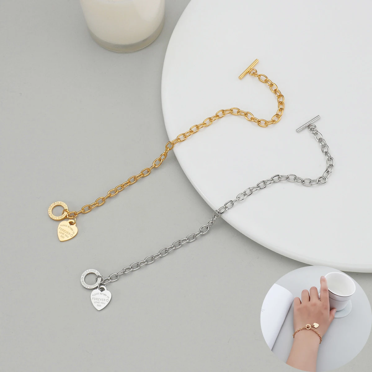 

Acheerup Romantic Stainless Steel Link Chain Bracelets with OT Buckle Heart Pendant Women's Bracelet Daily Jewelry Party Gifts