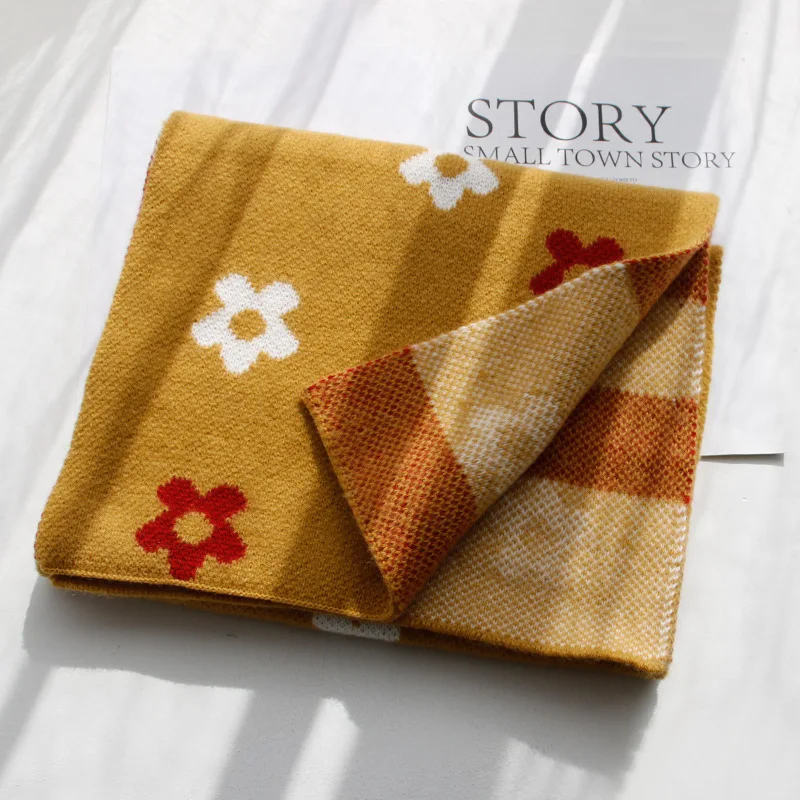 Женский вязаный цветочный шарф корейский теплый шерстяной для японских учеников