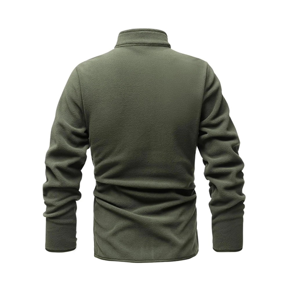 Men's Jacket Slim Double-Faced Fleece Tactical Sweater Casual Turn-Down Collar Zipper Solid Color Jacket Male Warm Winter Coat