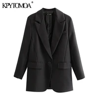kpytomoa women 2021 fashion office wear single button blazer coat vintage long sleeve pockets female outerwear chic tops