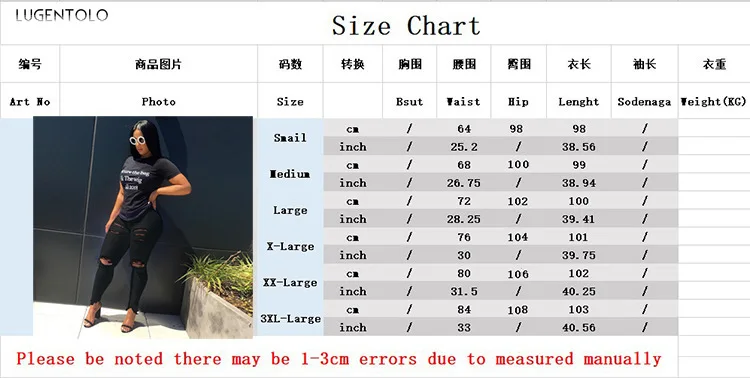 

Lugentolo Jeans Women Sexy Hole Early Spring Trousers Black High Waist Casual Street Pants Long Pencil Jenas