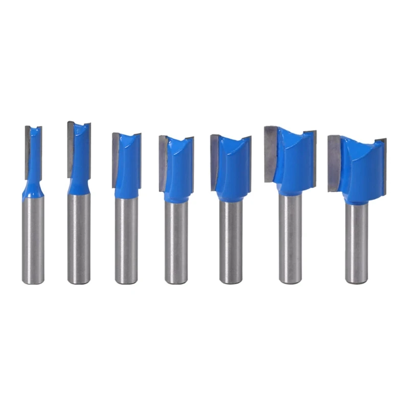 

7x Grooving Milling Cutter 2 Edged 8mm Shank Straight Woodworking Router Bit Set Cutting Dia 6mm-20mm for Lathe Machine