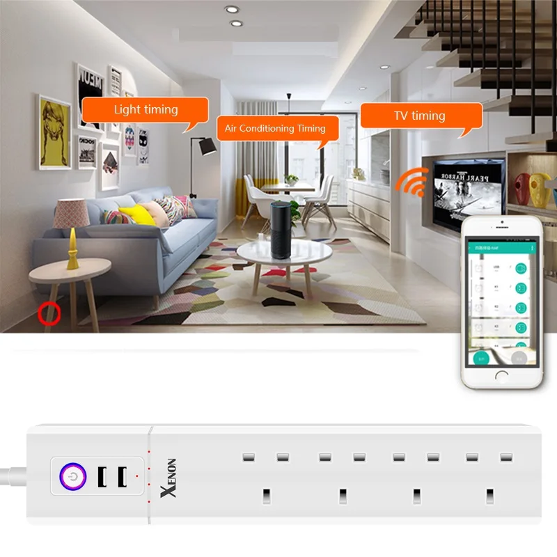 

EU/UK Plug WiFi Smart Power Strip Socket 4 Outlets 2 USB 2.1A 1.8M Cable Surge Protector Voice Controlled 240V Network Flter