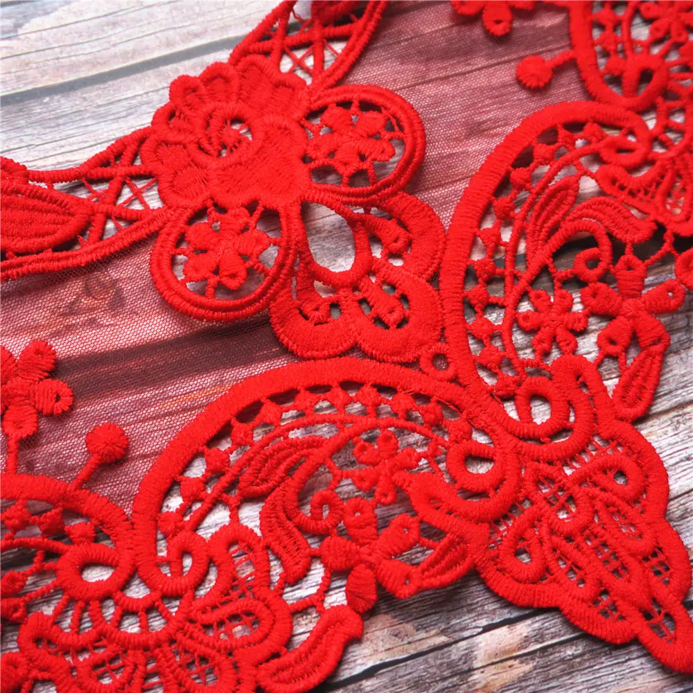 Красный кружевной тканевый воротник готическое вышитое платье Аппликации сетка