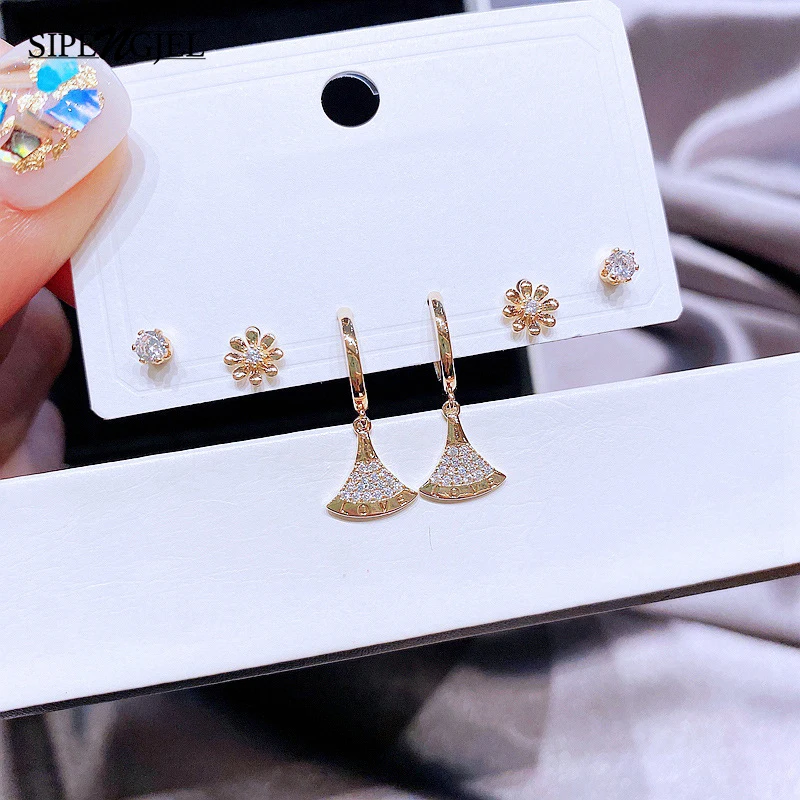 

SIPENGJEL Модный комплект из 6 предметов, блестящие серьги с цирконием, геометрические корейские классические Висячие серьги для женщин, ювелир...