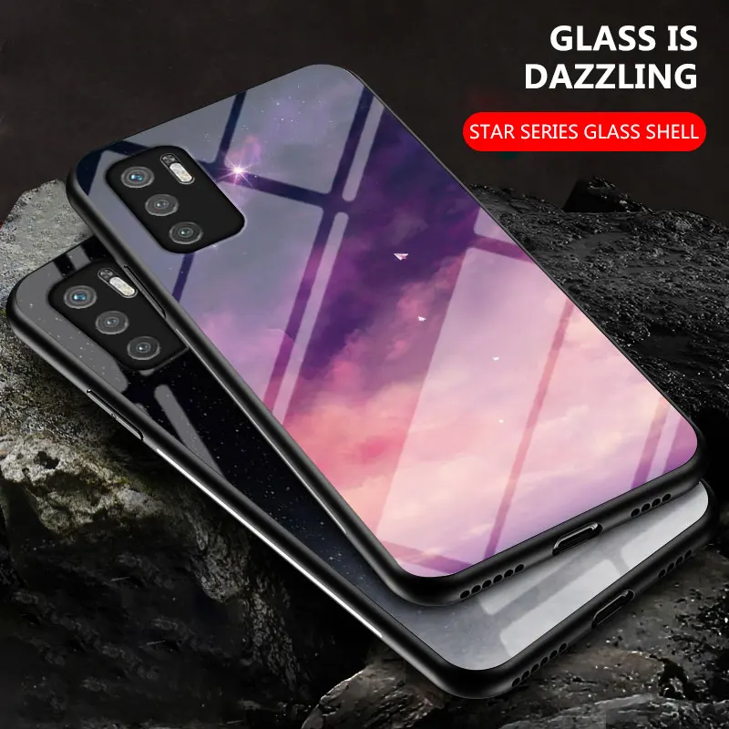 

Starry Star Tempered Glass Case for POCO M3 Pro Case Hard Glass PC Back Cover for Xiaomi POCO M3 Pro 5G Shockproof