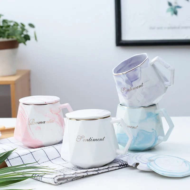 

Marble Milk Coffee Mugs with Lid Breakfast Mug Office Home Drinkware Tea Cup 400ml for Lover's Gifts Dropshipping Ceramic Mug