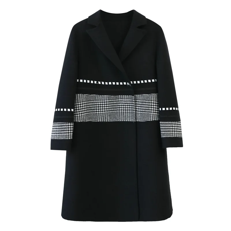 

Womens Long Winter Trench Outerwear Prairie Chic Spliced Skirt Turn-Down Collar Covered Button Fashion Female Woolen Coat