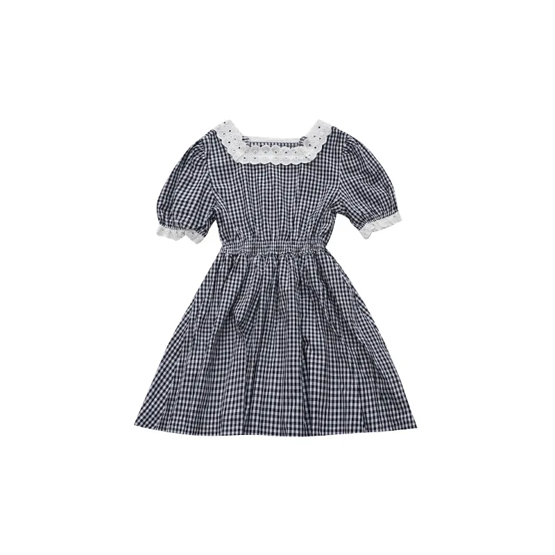 

2021 Summer Mother And Daughter Parent-Child Girls Lace Collar Short-Sleeved Plaid Dress