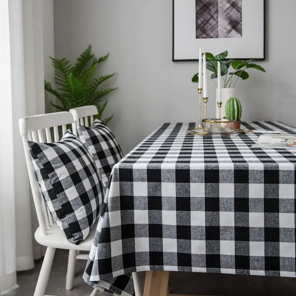 

Black Plaid Yarn Dyed Linen Cotton Pastoral Tablecloth Picnic BBQ Home Kitchen Decorative Table Cover Toalha De Mesa