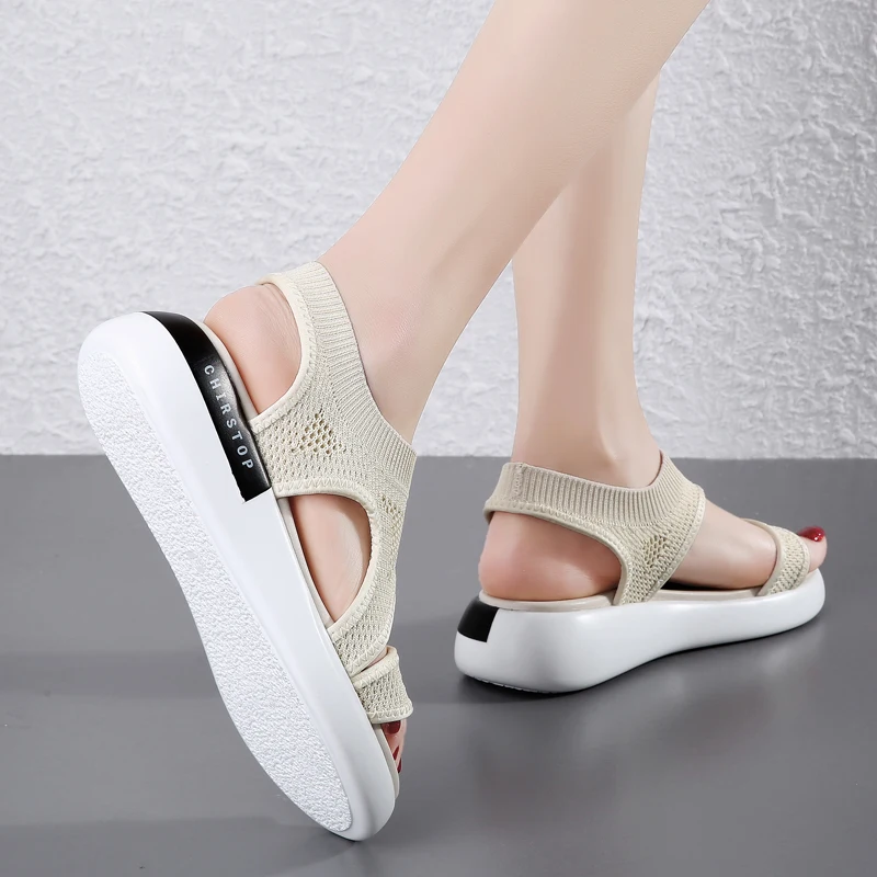 

CRLAYDK Women Sandals Female Summer Wedge Comfortable Ladies Slip On Flat Shoes Breathable Strap Open Toe Sandalias De Mujer