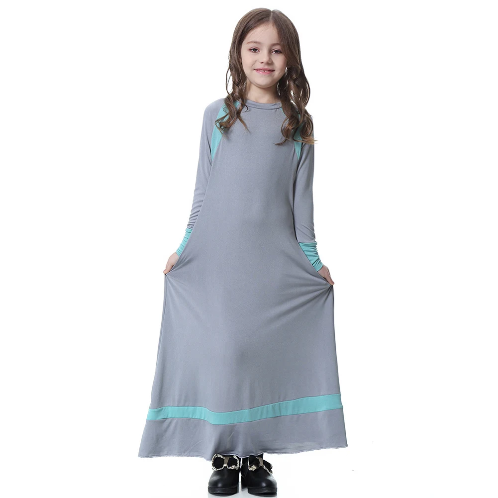 Цельнокроеное платье для сна девочек однотонное мусульманское с длинными