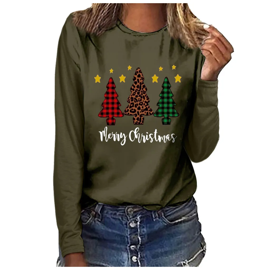 Рождественская женская футболка с длинным рукавом 2019 Мода Осень Зима размера