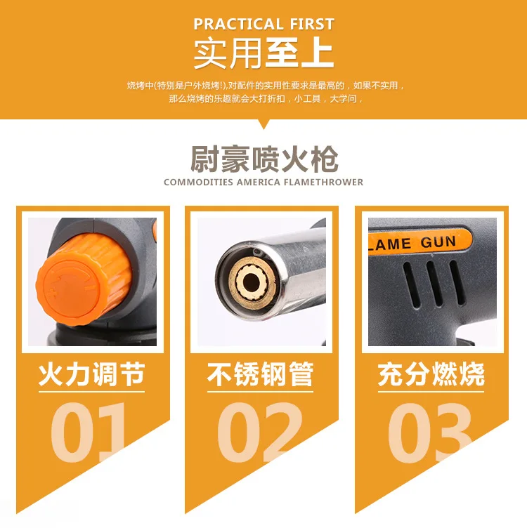 Gas Welding Torch Flamethrower Butane Burner Automatic Ignition Baking Fire Flame Torches Welding BBQ Camping Outdoor Hiking