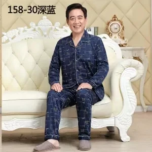 Кардиган, пижама для мужчин, набор, хлопок, весна, Пижама для мужчин, одноцветная, с длинным рукавом, пижама для мужчин, осень, с отложным воротником, Пижама для мужчин, L, XL, XXL, XXXL - Цвет: men pyjama blue
