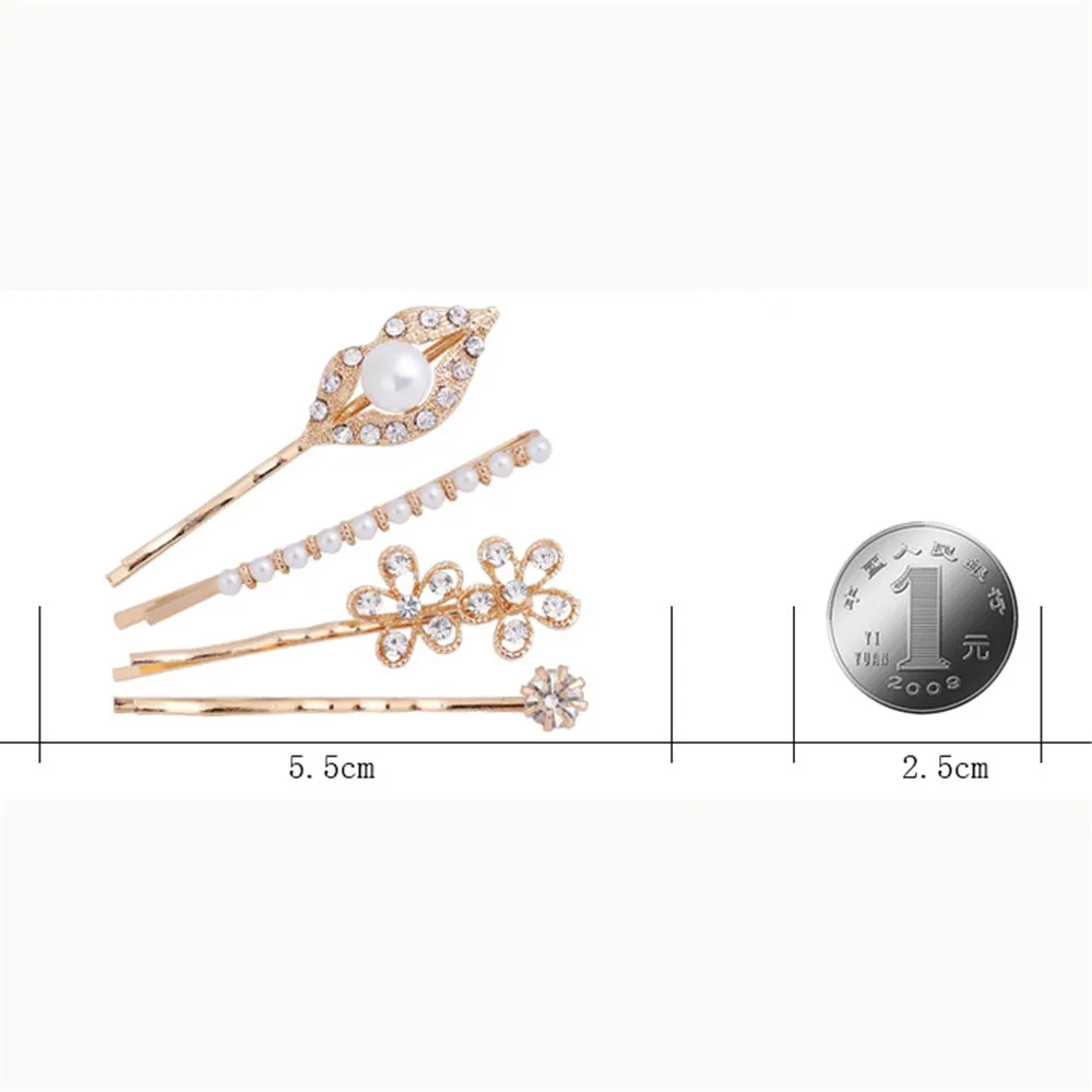 

2020 4pcs Fashion Women Girls Pearl Hair Clips Lip Flower Hairpin Crystal Rhinestones Hairpins Barrette Chic Hair Accessories