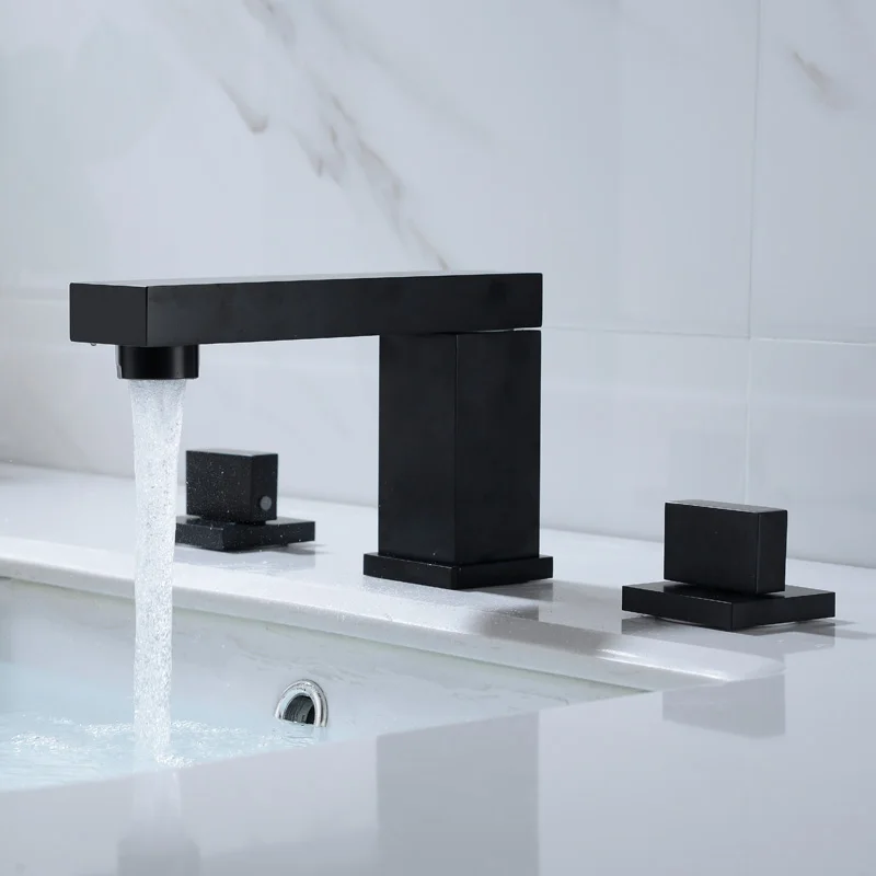 

Three Hole Widespread Bathroom Sink Faucet Deck Mounted Dual Handle Hot And Cold Water Mixer Tap Chrome Finish