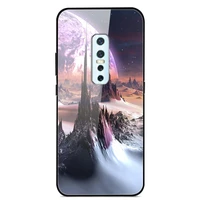 for vivo v17 pro phone case tempered glass case back cover with black silicone bumper star sky pattern