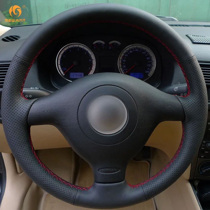 Кожаный чехол на руль для Volkswagen Golf 4 VW Passat B5 1996 2003 Polo 1999 2002 Seat Leon 2004 Skoda Fabia RS 2003|leather