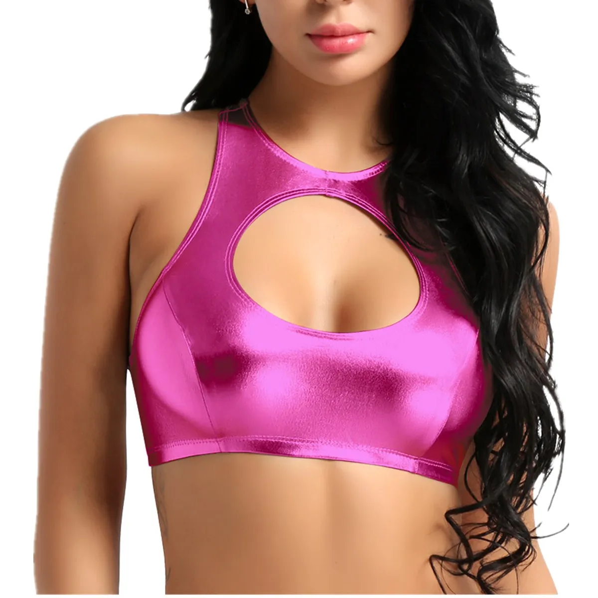 Женский укороченный топ для танцев на шесте девочек металлик без рукавов с