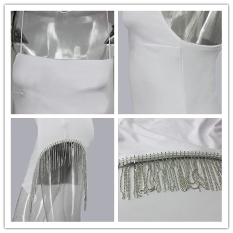 Женское мини платье на бретельках Fuedage Белое Облегающее Платье с кисточками в