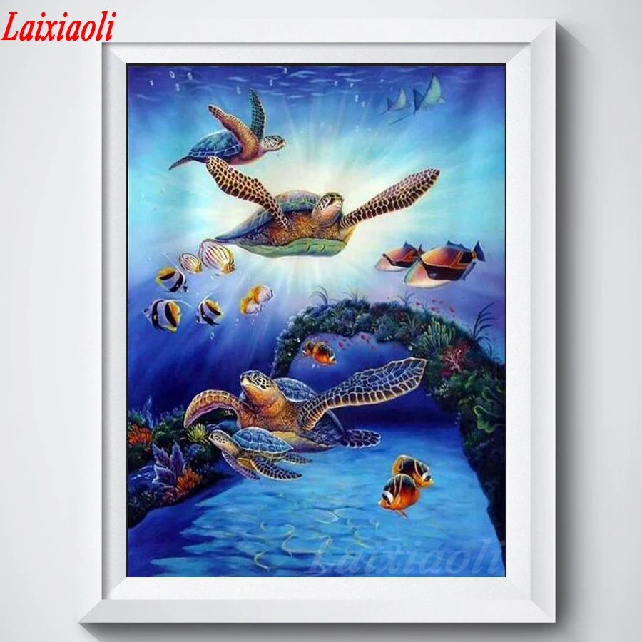 

Full Square/Round Drill 5D DIY Diamond Painting "Turtle family" 3D Embroidery Cross Stitch 5D Marine life Home Decoration mosaic