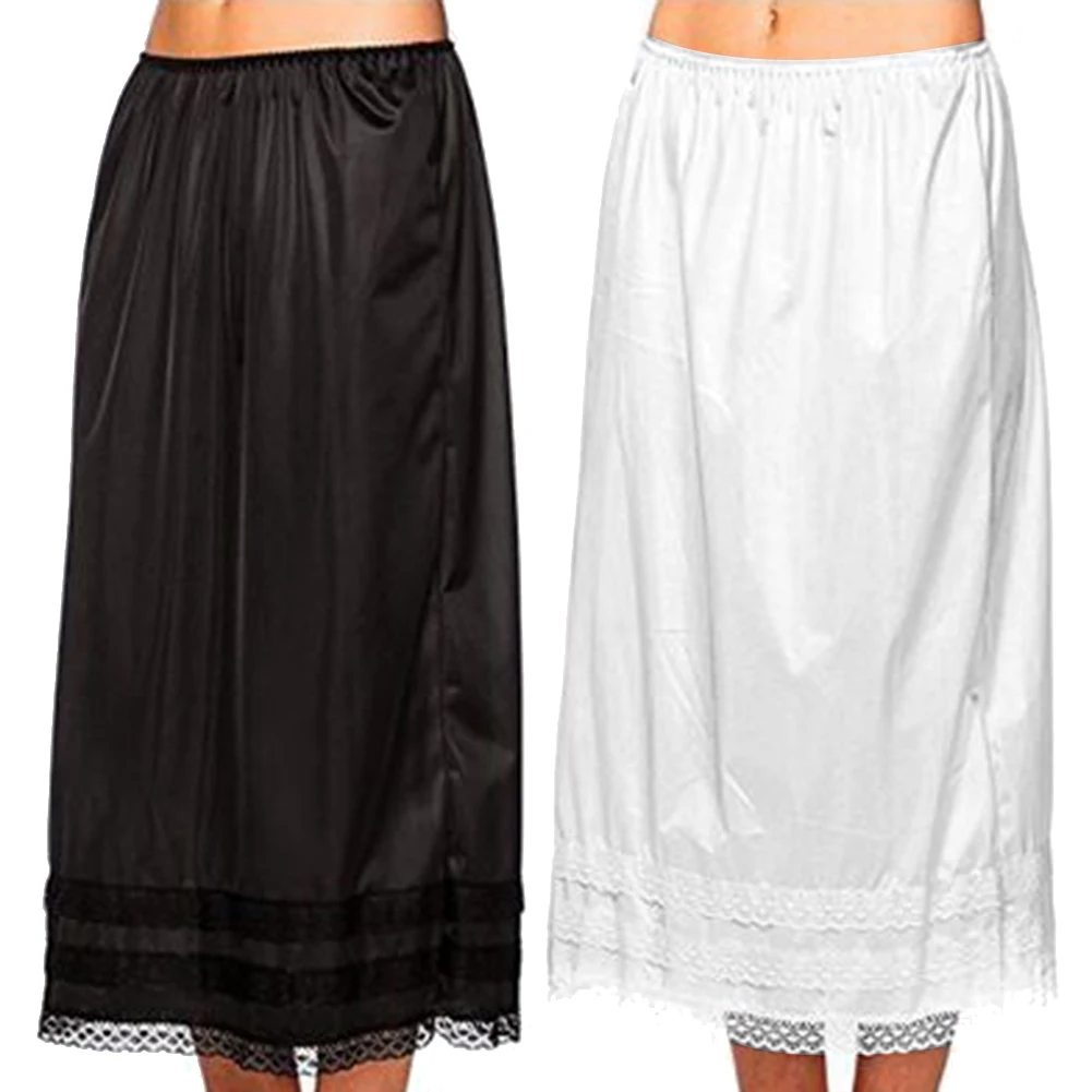 Женская Однотонная юбка американка средней длины с эластичной талией и кружевом