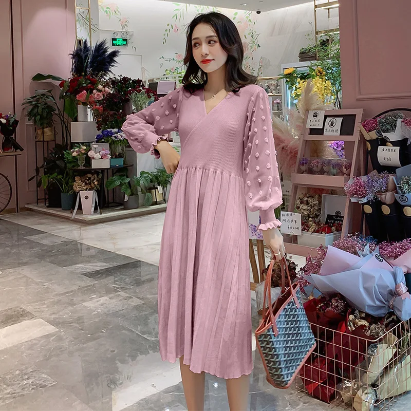 Одежда для беременных зимнее платье Плиссированное осеннее модное платье-свитер