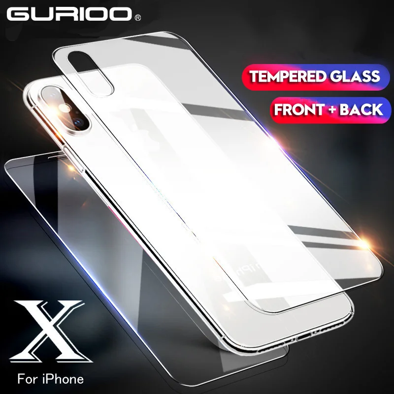 2 шт переднее + заднее закаленное стекло для iPhone X XR 8 7 6 6S Plus задняя защитная пленка